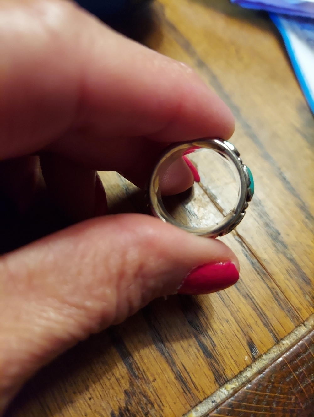 Vintage Sterling Silver Turquoise Boho Statement Band Ring - Picture 9 of 9